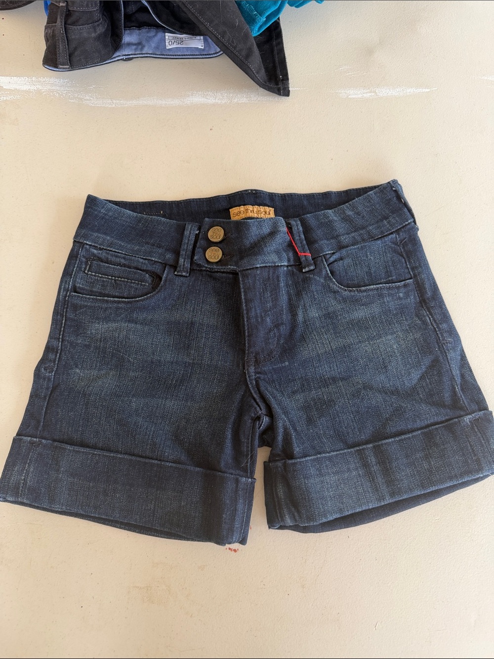 See Thru Soul Dark Indigo Cuffed Denim Shorts